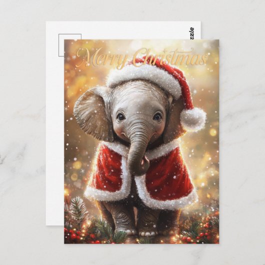 Carte Postale Noël des éléphants (Devant / Derrière)