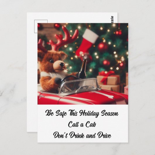 Carte Postale Noël des rennes ivres Ne buvez pas et ne conduisez (Devant / Derrière)