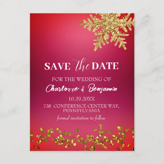 Carte Postale Noël d'hiver Mariage rouge Enregistrer la date (Devant)