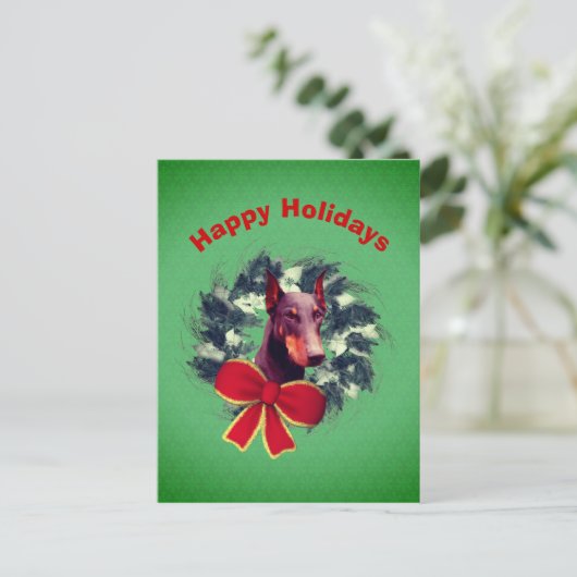 Carte postale Noël Doberman Wreath Bow (Debout devant)