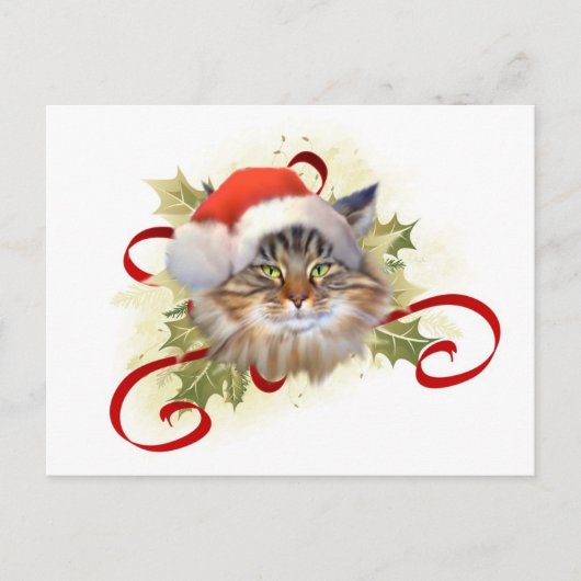 Carte postale Noël du chat Maine Coon (Devant)