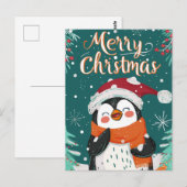 Carte Postale Noël du mignon pingouin (Devant / Derrière)