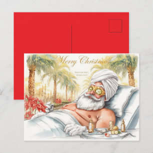 Carte Postale Noël du Père Noël dans un Spa pour les amateurs de