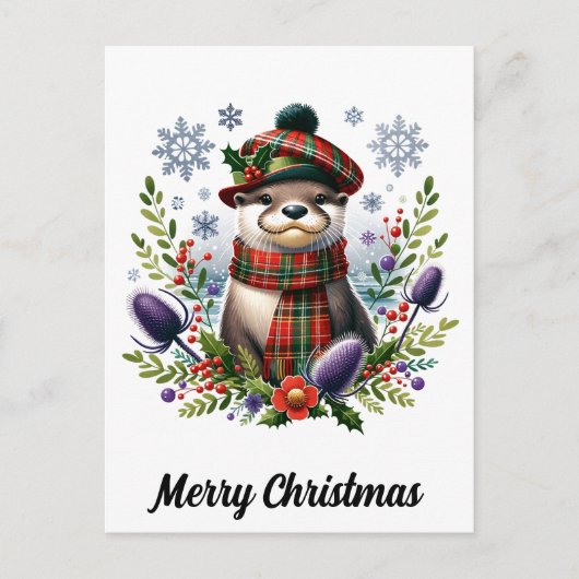 Carte Postale Noël écossais Otter Noël avec chardon (Devant)