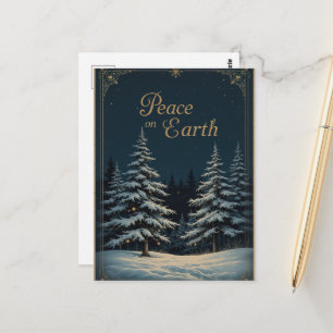 Carte Postale Noël élégant bleu foncé et Paix lumineuse