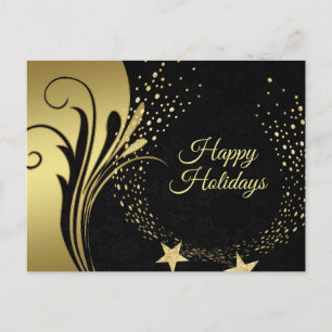 Carte Postale Noël Elégant Golden Stars Black Holidays