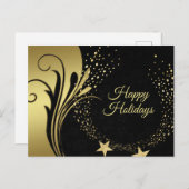 Carte Postale Noël Elégant Golden Stars Black Holidays (Devant / Derrière)