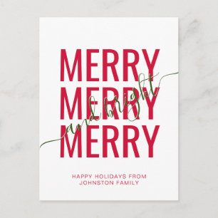Carte Postale Noël élégant joyeux et lumineux rouge de fêtes
