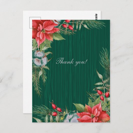 Carte Postale Noël Emerald Green Poinsettia Mariage (Devant / Derrière)