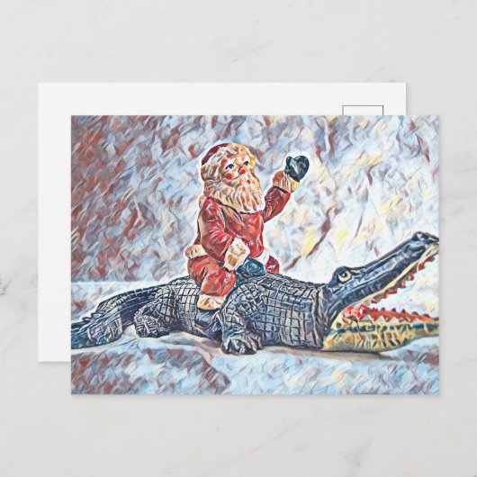 Carte Postale Noël en Floride Santa Claus équitation Alligator (Devant / Derrière)
