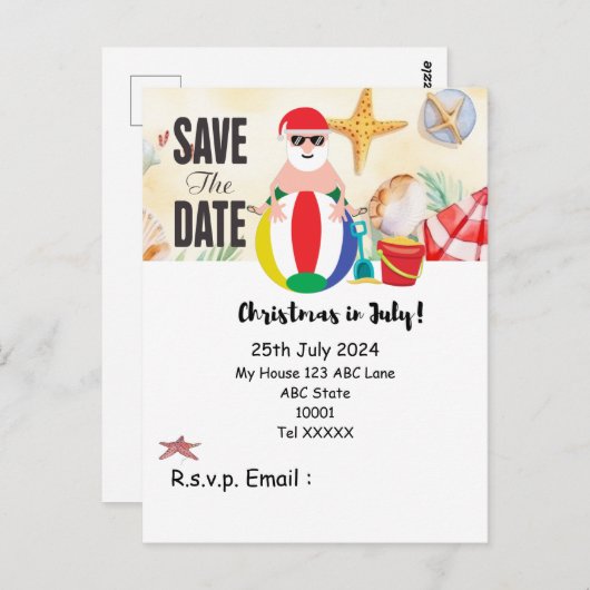 Carte Postale Noël en juillet avec SANTA CLAUS Enregistrer la da (Devant / Derrière)