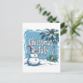 Carte Postale Noël en juillet Snowman & Palm Tree Design (Debout devant)