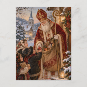 Carte Postale Noël européen St. Nicolas Ancien Monde