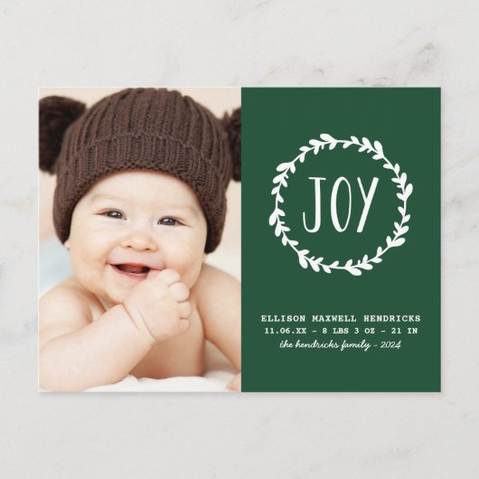 Carte Postale Noël Faire-part de naissance vert (Devant)