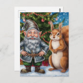 Carte Postale Noël Festif Gnome et Écureuil (Devant / Derrière)