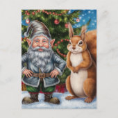 Carte Postale Noël Festif Gnome et Écureuil (Devant)