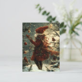 Carte Postale Noël festif Salutation nostalgique Père Noël (Debout devant)