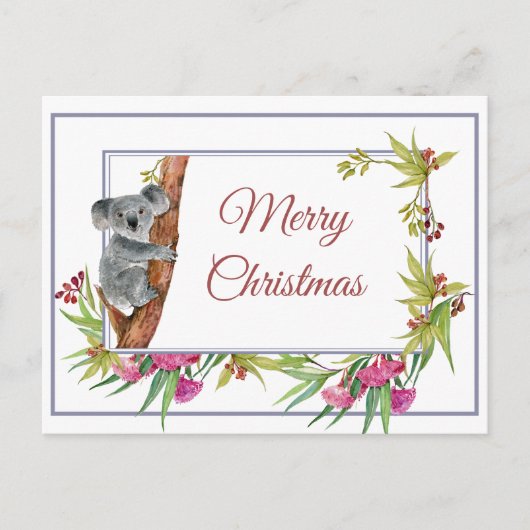Carte Postale Noël Fête Koala Eucalyptus Arbre Floral (Devant)