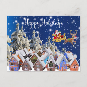 Carte Postale Noël Fêtes colorées Golden Père Noël Sleigh