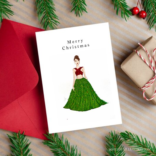 Carte Postale noël fille, sketch de mode,