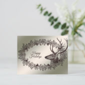 Carte Postale Noël Fleurs Renne Doré Hiver (Debout devant)