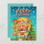 Carte Postale Noël Gingerbread Candy House et Nouvel An (Devant / Derrière)