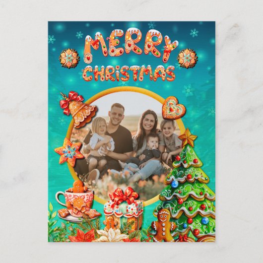 Carte Postale Noël Gingerbread Candy House et Nouvel An (Devant)