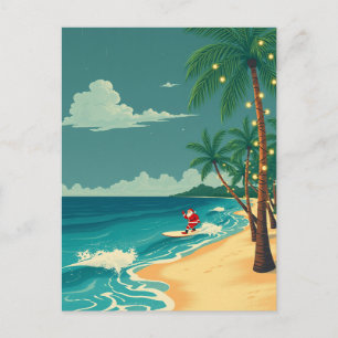 Carte Postale Noël Hawaïen Surfant Plage Tropicale Vacances Voya