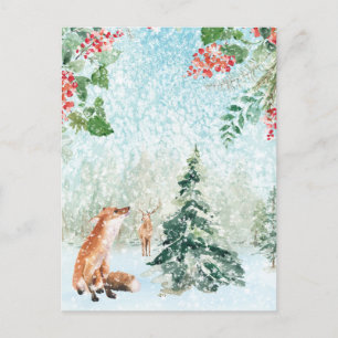 Carte Postale Noël hiver Woodland Fox & Stag Scene