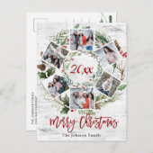 Carte Postale Noël Holly Berry Birch Bark 6 PHOTO Salutation (Devant / Derrière)