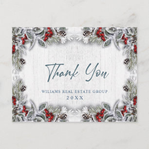 Carte Postale Noël Holly Berry Merci d'entreprise rustique