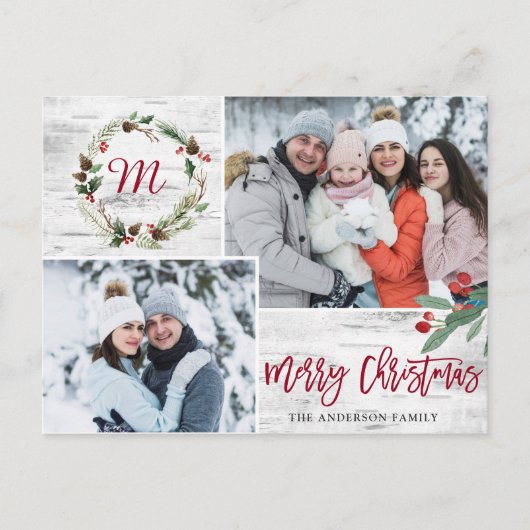 Carte Postale Noël Holly PHOTO Birch Bark voeux de Noël (Devant)