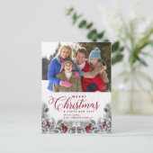 Carte Postale Noël Holly Pine Rustic Photo de vacances Salutatio (Debout devant)