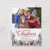 Carte Postale Noël Holly Pine Rustic Photo de vacances Salutatio (Devant / Derrière)