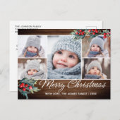 Carte Postale Noël Holly Rustic 5 PHOTO Salutation Holiday (Devant / Derrière)