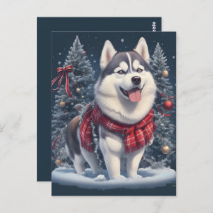 Carte Postale Noël Husky Chien magique Noël Noël Esprit de Noël