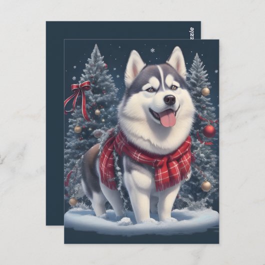 Carte Postale Noël Husky Chien magique Noël Noël Esprit de Noël (Devant / Derrière)