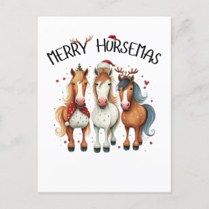 Carte Postale Noël Joyeux Horsemas Cheval de Noël