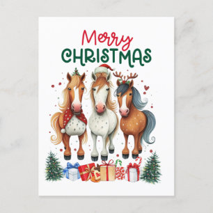 Carte Postale Noël Joyeux Horsemas Cheval de Noël