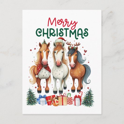 Carte Postale Noël Joyeux Horsemas Cheval de Noël (Devant)