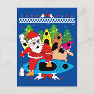 Carte Postale Noël Kayak Père Noël Kayaker Xmas Kayaking Lover