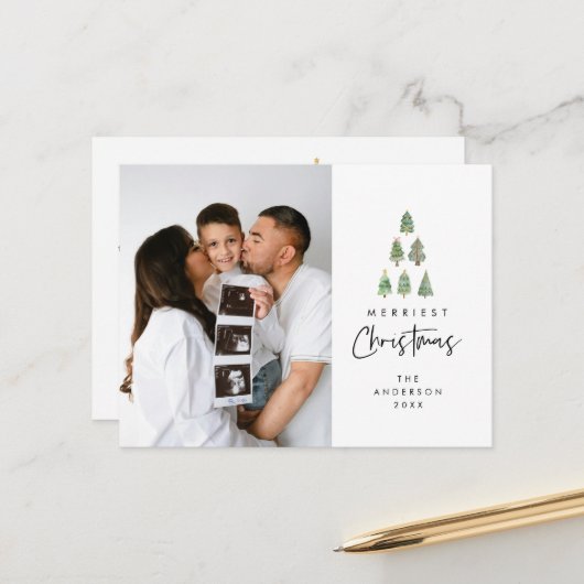 Carte Postale Noël le plus joyeux, Photo de famille de l'arbre d (Devant/Arrière en situation)