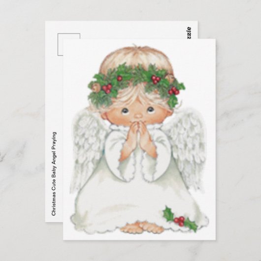 Carte Postale Noël mignon bébé ange prier (Devant / Derrière)