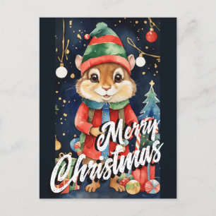 Carte Postale Noël Mistletoe Chipmunk Salutation
