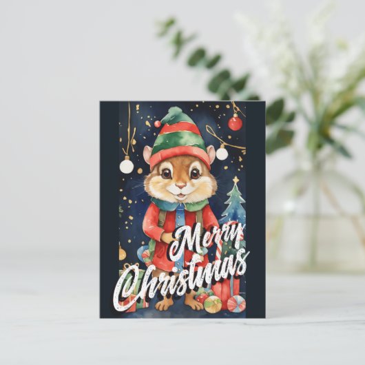 Carte Postale Noël Mistletoe Chipmunk Salutation (Debout devant)
