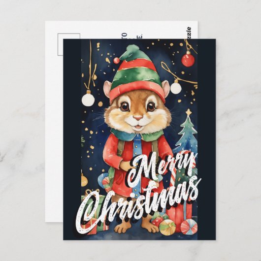 Carte Postale Noël Mistletoe Chipmunk Salutation (Devant / Derrière)