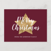 Carte Postale Noël Moderne Étoile Rouge Or (Devant)