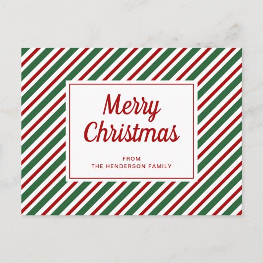 Carte Postale Noël Moderne Rouge Et Vert Rayé (Devant)
