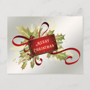Carte Postale Noël Moderne Rouge Férié