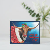 Carte Postale Noël "MOO-ey", vache longhorne (Debout devant)